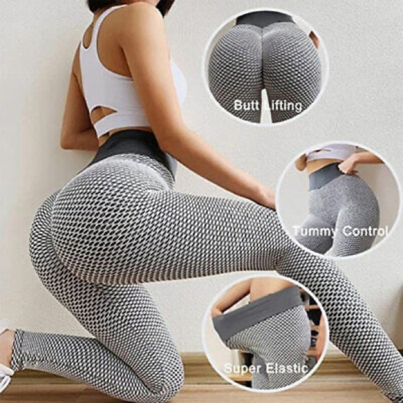 Grey High Waisted Spandex Yoga Leggings - Picture 4 of 16